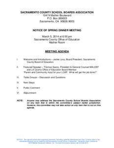 Public Notice: [removed]Sacramento County School Boards Association (SCSBA) Fall Dinner Meeting