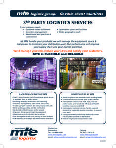flexible client solutions  3rd party logistics services If your company needs: • Customer order fulfillment • Inventory management