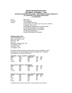 RACER INFORMATION SHEET SATURDAY, OCTOBER 4 – 2014 NATIONAL DRAGSTER CHALLENGE – NON-POINTS GATEWAY BRACKETS JR. DRAGSTER CHALLENGE POINTS RACE LTX SHOOTOUT 8 A.M.
