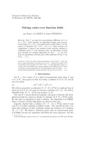 Journal de Th´eorie des Nombres de Bordeaux 00 (XXXX), 000–000 Solving conics over function fields par Mark van HOEIJ et John CREMONA ´sume