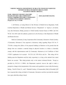 NC DHSR: Declaratory Ruling for Educare Community Living Corporation