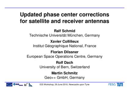 Updated phase center corrections for satellite and receiver antennas Ralf Schmid Technische Universität München, Germany Xavier Collilieux Institut Géographique National, France