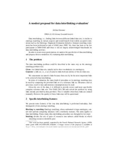 A modest proposal for data interlinking evaluation∗ Jérôme Euzenat INRIA & LIG ([removed]) Data interlinking, i.e., finding links between different linked data sets, is similar to ontology matching in v