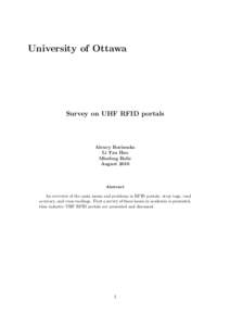 University of Ottawa  Survey on UHF RFID portals Alexey Borisenko Li Tzu Hao