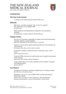 THE NEW ZEALAND MEDICAL JOURNAL Vol 119 No 1237 ISSN[removed]CONTENTS This Issue in the Journal