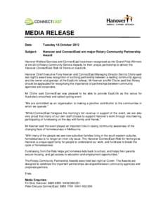 MEDIA RELEASE Date: Tuesday 16 October[removed]Subject: