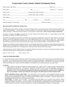 Transylvania County Schools Athletic Participation Form Student Athlete Name (Print):____________________________________________________________ Grade Level: ______________ Date of Birth ______/______/______ Age: ______