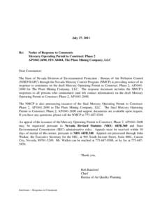 July 27, 2011  Re: Notice of Response to Comments Mercury Operating Permit to Construct: Phase 2