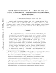 arXiv:astro-phv2 31 MarType Ia Supernova Discoveries at z > 1 From the Hubble Space Telescope: Evidence for Past Deceleration and Constraints on Dark Energy Evolution1 To Appear in the Astrophysical Journ