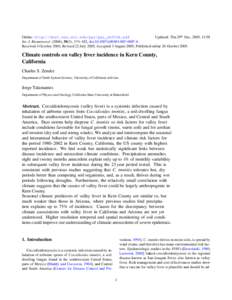 Coccidioidomycosis / Arthroconidium / Coccidioides / Santa Ana winds / El Niño-Southern Oscillation / Evapotranspiration / Correlation / Rain / Climate / Atmospheric sciences / Meteorology / Eurotiomycetes