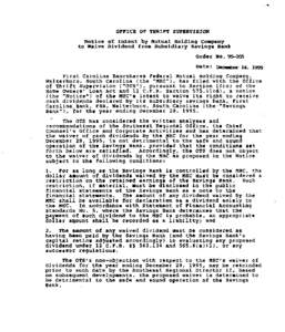 OFFICE OP THRIFT SUPERVISION Notice of Intent by Mutual Holding Company to Waive Dividend from Subsidiary Savings Bank Order No[removed]Date: