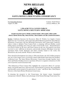 NEWS RELEASE  SANTA MONICA MOUNTAINS CONSERVANCY For Immediate Release August 19, 2002