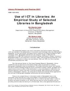Library science / Library automation / Library / Special library / Bangladesh University of Engineering and Technology / University of Dhaka / Librarian / Integrated library system