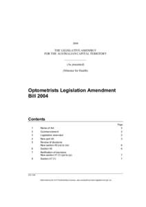 2004  THE LEGISLATIVE ASSEMBLY FOR THE AUSTRALIAN CAPITAL TERRITORY (As presented) (Minister for Health)