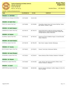 Power Plant Inspectors Technical Standards and Safety Authority 14th Floor, Centre Tower 3300 Bloor Street West