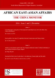 Online ISSN : South African Department of Higher Education Accredited AFRICAN EAST-ASIAN AFFAIRS THE CHINA MONITORIssue 1 and 2 | December