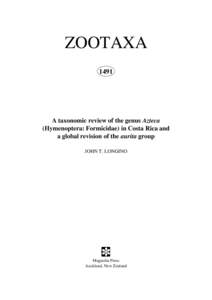ZOOTAXA 1491 A taxonomic review of the genus Azteca (Hymenoptera: Formicidae) in Costa Rica and a global revision of the aurita group
