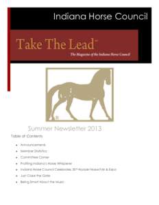 ™  Indiana Horse Council TM  Summer Newsletter 2013