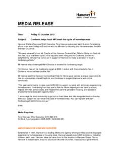 MEDIA RELEASE Date: Friday 12 October[removed]Subject: