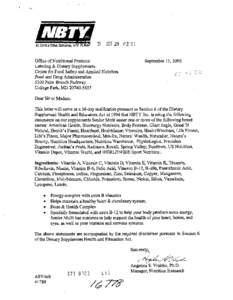 Office ofNutritional Products Labehng& Dietary Supplements Centerfor Food SafetyandApplied Nu~tio~ Food andDrug Adrninistmtion 5 100Paint BranchParkway CollegePark,MD 20740:3835