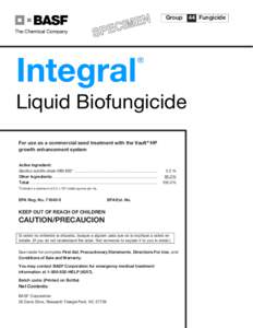 Group  Integral Liquid Biofungicide For use as a commercial seed treatment with the Vault® HP growth enhancement system