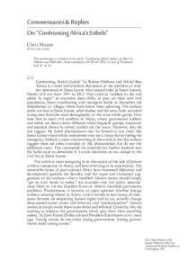 Commentaries & Replies On “Confronting Africa’s Sobels” Chris Mason © 2014 Chris Mason  This commentary is in response to the article, “Confronting Africa’s Sobels” by Robert L.