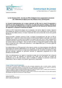 Communiqué de presse er La Plaine Saint-Denis, le 1 octobre 2014 Cabinet de la présidence