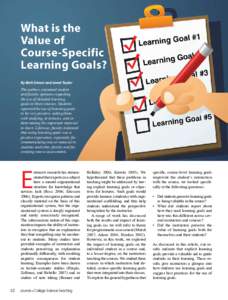 What is the Value of Course-Specific Learning Goals? By Beth Simon and Jared Taylor