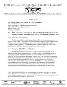 INTERNATIONAL INTELLECTUAL PROPERTY ALLIANCE®  1818 N STREET, NW, 8TH FLOOR · WASHINGTON, DC 20036 · TEL[removed] · FAX[removed] ·