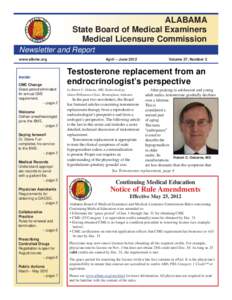 Alabama BME Newsletter and Report ALABAMA State Board of Medical Examiners Medical Licensure Commission