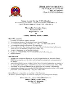 Heathmont /  Victoria / Minutes / City of Maroondah / Agenda / Structure / Meetings / Parliamentary procedure / Annual general meeting