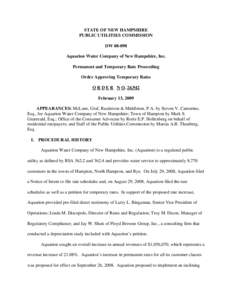 STATE OF NEW HAMPSHIRE PUBLIC UTILITIES COMMISSION DW[removed]Aquarion Water Company of New Hampshire, Inc. Permanent and Temporary Rate Proceeding Order Approving Temporary Rates