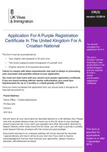 CR(3) version[removed]Application For A Purple Registration Certificate In The United Kingdom For A Croatian National