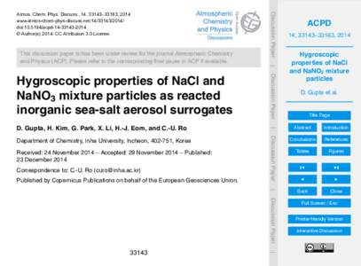 This discussion paper is/has been under review for the journal Atmospheric Chemistry and Physics (ACP). Please refer to the corresponding final paper in ACP if available. Discussion Paper  Atmos. Chem. Phys. Discuss., 14