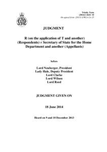 R (on the application of T and another) (Respondents) v Secretary of State for the Home Department and another (Appellants)