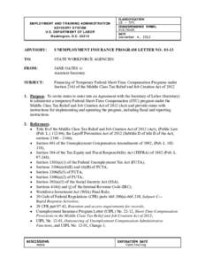 UIPL[removed]Financing of Temporary Federal Short-Time Compensation Programs under Section 2163 of the Middle Class Tax Relief and Job Creation Act of 2012