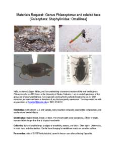 Materials Request: Genus Phlaeopterus and related taxa (Coleoptera: Staphylinidae: Omaliinae)  	
  	
  	
  	
  	
  	
    	
  	
  	
  	
  	
  	
  	
  	
  	
  	
  	
  	
  	
  