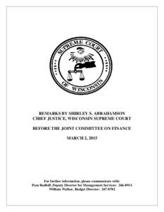 Remarks by Chief Justice Shirley S. Abrahamson before the Joint Committee on Finance