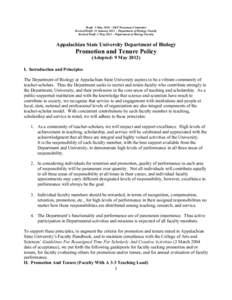 Draft: 5 May 2010 – P&T Document Committee Revised Draft: 31 January 2012 – Department of Biology Faculty Revised Draft: 1 May 2012 – Department of Biology Faculty Appalachian State University Department of Biology