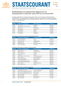 Modeltoelatingen voor speelautomaten afgegeven door de Kansspelautoriteit in de periode 1 januari 2013 tot en met 30 juni 2013