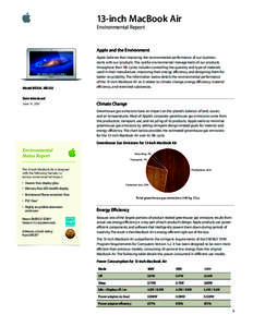 13-inch MacBook Air Environmental Report Apple and the Environment  Model MD231, MD232