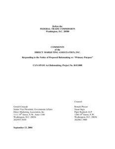 Email / Marketing / Spam filtering / 108th United States Congress / CAN-SPAM Act / Computer law / Spam / Direct marketing / United States Postal Service / Spamming / Internet / Computing