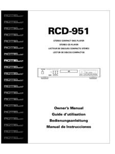 RCD-951 STEREO COMPACT DISC PLAYER STEREO-CD-PLAYER LECTEUR DE DISQUES COMPACTS STÉRÉO LECTOR DE DISCOS COMPACTOS