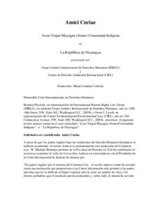 Amici Curiae Awas Tingni Mayagna (Sumo) Comunidad Indígena vs. La República de Nicaragua presentado por Grupo Jurídico Internacional de Derechos Humanos (IHRLG)