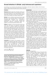 SEXUAL HEALTH AND LIFESTYLES  Sexual behaviour in Britain: early heterosexual experience Kaye Wellings, Kiran Nanchahal, Wendy Macdowall, Sally McManus, Bob Erens, Catherine H Mercer, Anne M Johnson, Andrew J Copas, Chri