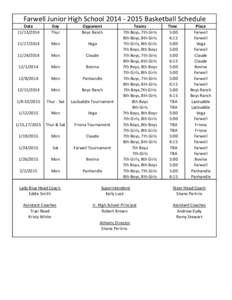 Farwell Junior High School[removed]Basketball Schedule Date[removed]Day Thur