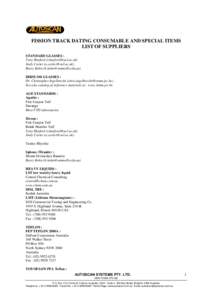 FISSION TRACK DATING CONSUMABLE AND SPECIAL ITEMS LIST OF SUPPLIERS STANDARD GLASSES : Tony Hurford ([removed]) Andy Carter ([removed]) Barry Kohn ([removed])