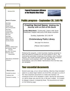 Funeral Consumers Alliance of the Virginia Blue Ridge Summer[removed]Public program – September 28, 2:00 PM