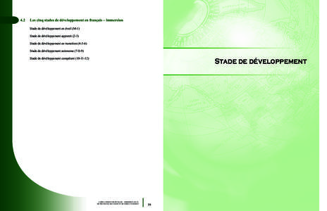 4.2	  Les cinq stades de développement en français – immersion Stade de dévéloppement en éveil (M-1) Stade de dévéloppement apprenti[removed]Stade de dévéloppement en transition[removed])