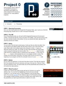 Project 0 Using computer code to make art? It’s possible! Processing is a text­based coding platform for artists, designers and hobbyists to create their own visual software